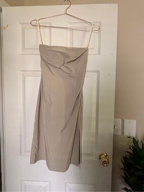 Esprit Vintage Strapless Beige Midi Dress with Side Slit